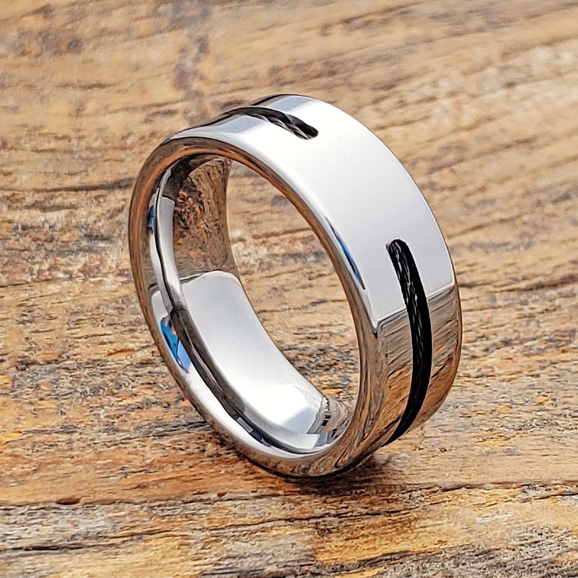 Corvus Mens Black Cable Polished Inlay Rings