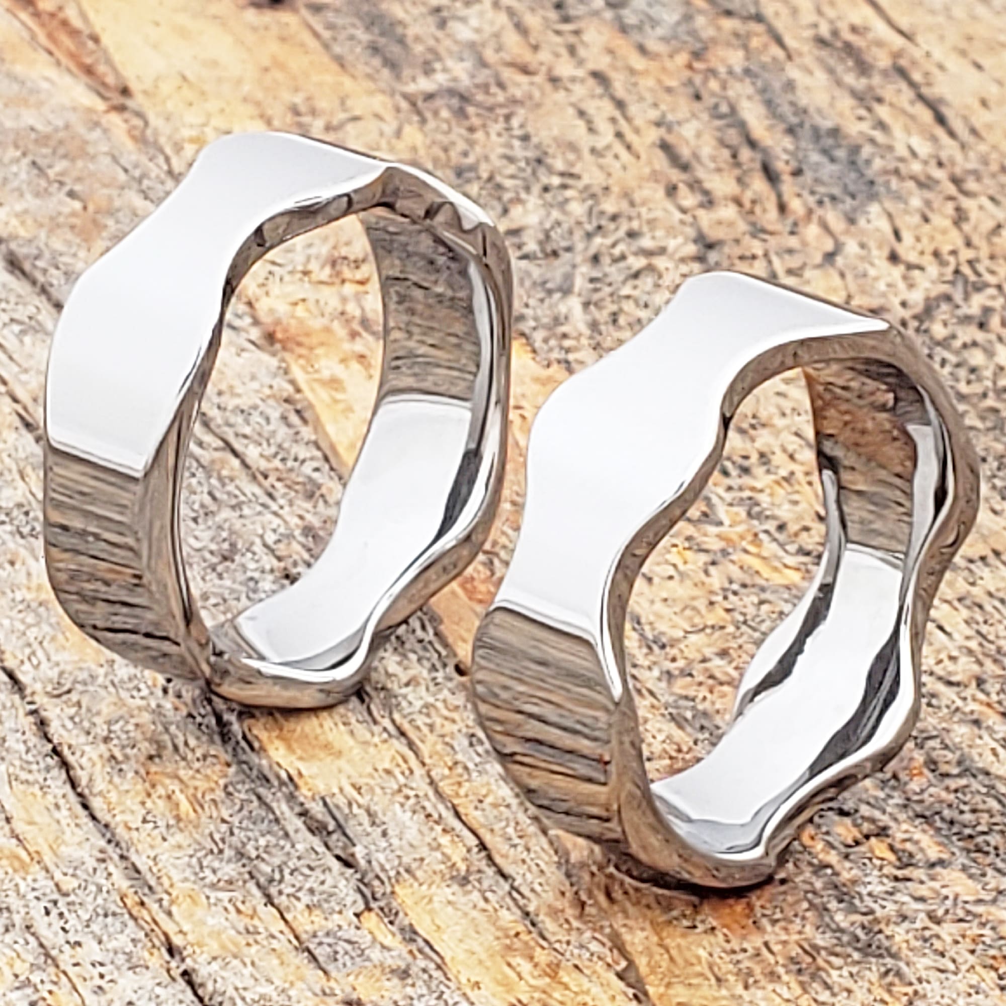 Koa Wood Titanium Intricately Carved Couple's Ring Set | Vansweden Jewelers
