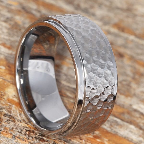Mens Polished Step Down Edges Hammered Rings - Forever Metals