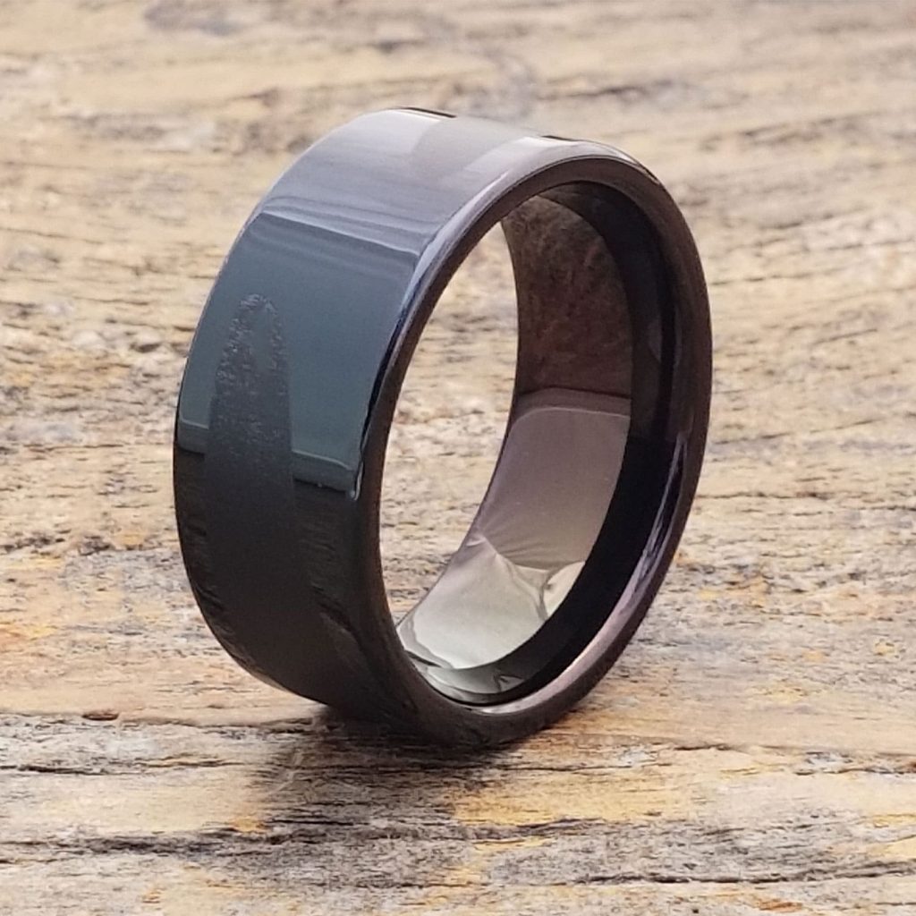 Trojan black laser engraved unique rings - Forever Metals