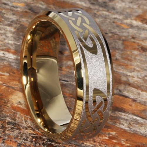 Viking Knotwork Gold Beveled Celtic Rings Viking Knotwork Gold Beveled Celtic Rings