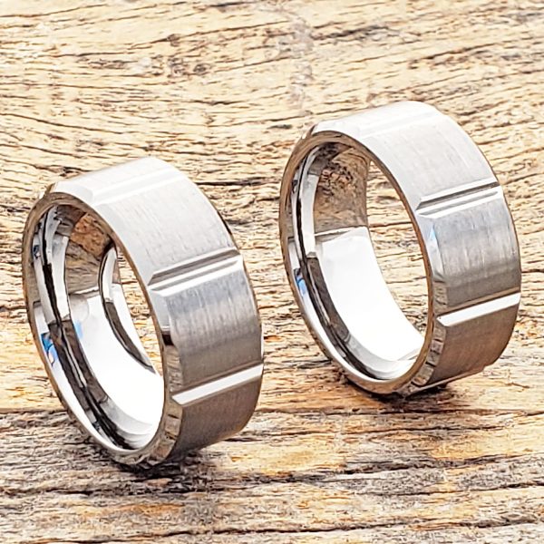 Bryson Beveled Tungsten Wedding Bands - Forever Metals