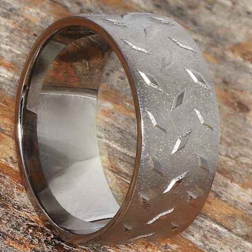 Diamond Plate Carved Titanium Rings Diamond Plate Carved Titanium Rings