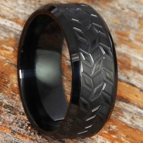 Diamond Plate Mens Black Carved Rings Diamond Plate Mens Black Carved Rings
