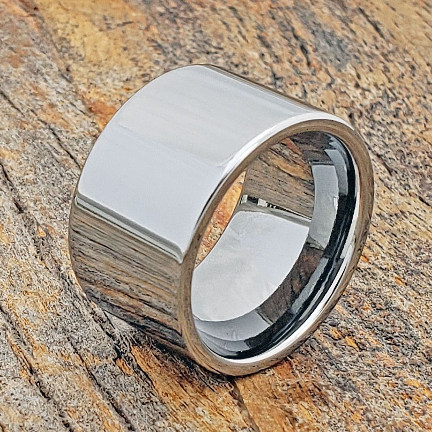 High Quality 15mm Chunky Brushed Ring For Men Stainless Steel Wide Bulky  Punk With Beveled Edges