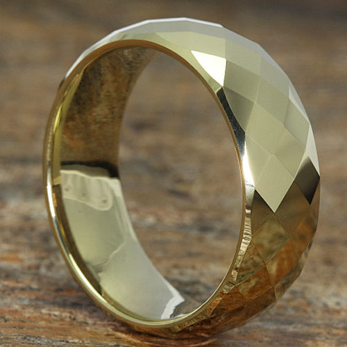 Hades Mens Gold Faceted Tungsten Rings Hades Mens Gold Faceted Tungsten Rings