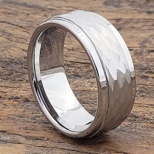 Pantheon Hammered White Tungsten Rings Pantheon Hammered White Tungsten Rings