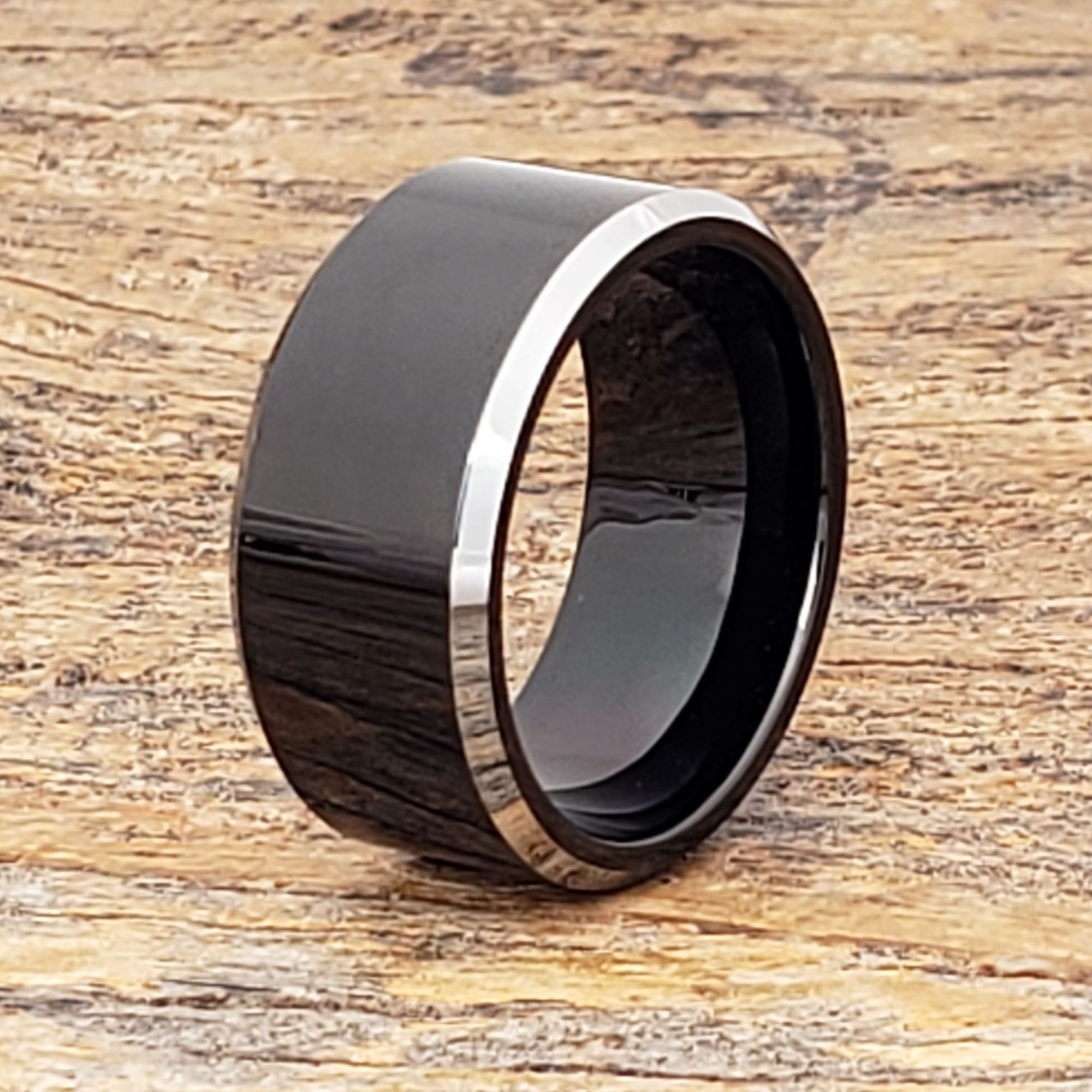 Kana Silver Edges Black Tungsten Rings - Forever Metals