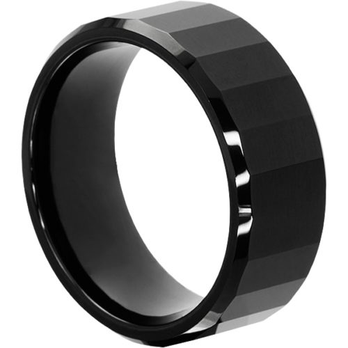Oblong Mens Black Faceted Tungsten Rings Oblong Mens Black Faceted Tungsten Rings