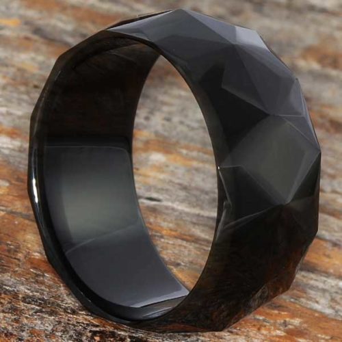 Pavo Black Mens Faceted Tungsten Rings Pavo Black Mens Faceted Tungsten Rings