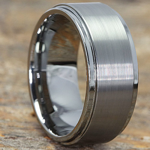 Pluto Step Down Edges Brushed Tungsten Wedding Bands Pluto Step Down Edges Brushed Tungsten Wedding Bands