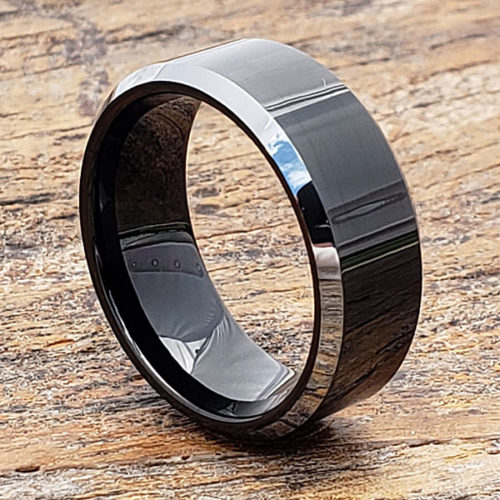Kana Silver Beveled Edges Black Tungsten Rings Kana Silver Beveled Edges Black Tungsten Rings